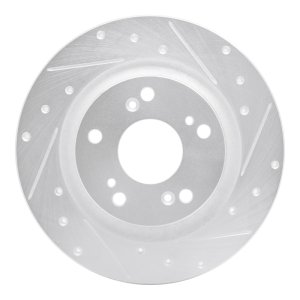 Honda S2000 Brake Rotor (1) - Rear Right - R1 Concepts - Drilled & Slotted - Silver - `00-`09